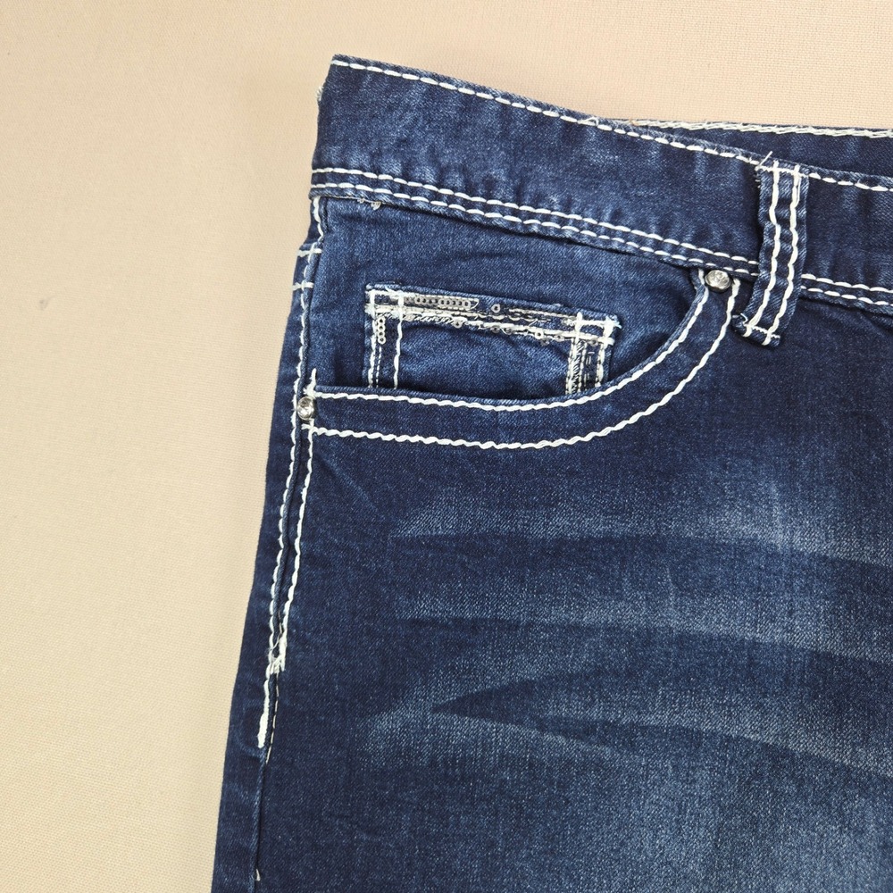Maurices Jeans Dark Wash Contrast Stitch Sequin Pocket Blue Womens 20 REG - Picture 6 of 13